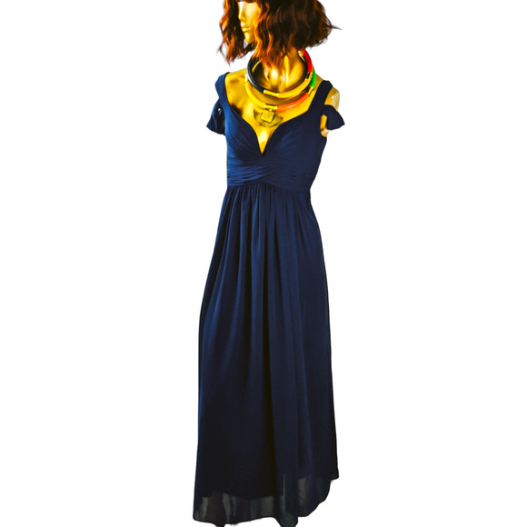 Women Bariano Australia Long Dress Navy Blue Formal Gown Slit Bridesmaid Size XS - Picture 14 of 16